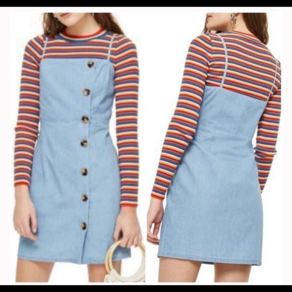 Topshop Moto Horn Button Denim Dress 12 - Picture 1 of 8